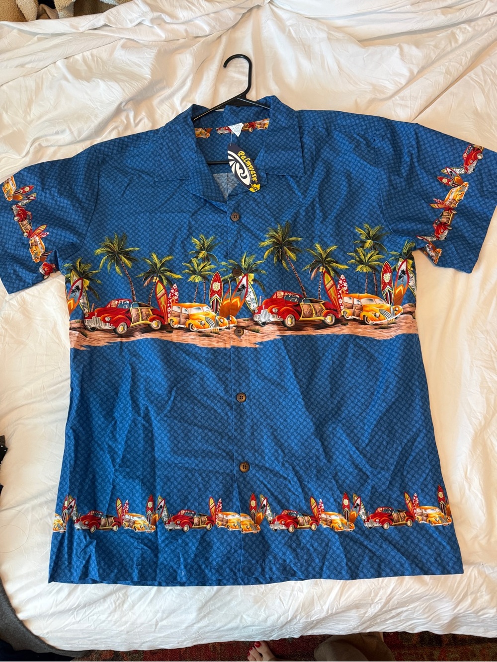NWT Pacific Legend Hawaiian Shirt – Hot Rod Surfboard Print – Men’s XL